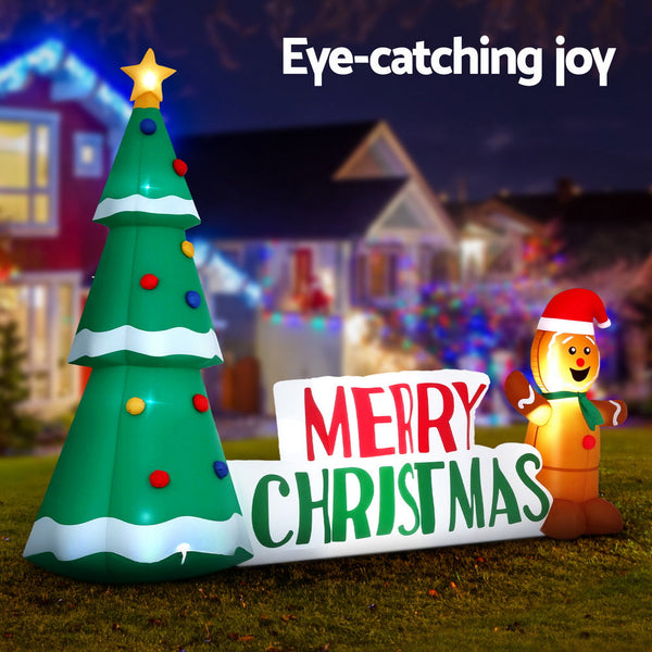 Jingle Jollys Christmas Inflatable Gingerbread Man Tree Led Illuminated Decorations Seasonal Decorations