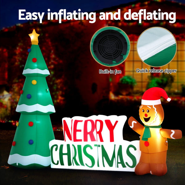 Jingle Jollys Christmas Inflatable Gingerbread Man Tree Led Illuminated Decorations Seasonal Decorations