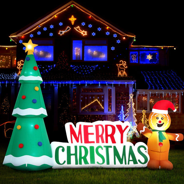 Jingle Jollys Christmas Inflatable Gingerbread Man Tree Led Illuminated Decorations Seasonal Decorations