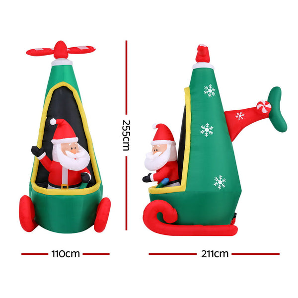 Jingle Jollys Christmas Inflatable Santa Helicopter 2.55M Height Led Illuminated Decorations Seasonal Decorations