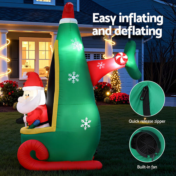 Jingle Jollys Christmas Inflatable Santa Helicopter 2.55M Height Led Illuminated Decorations Seasonal Decorations