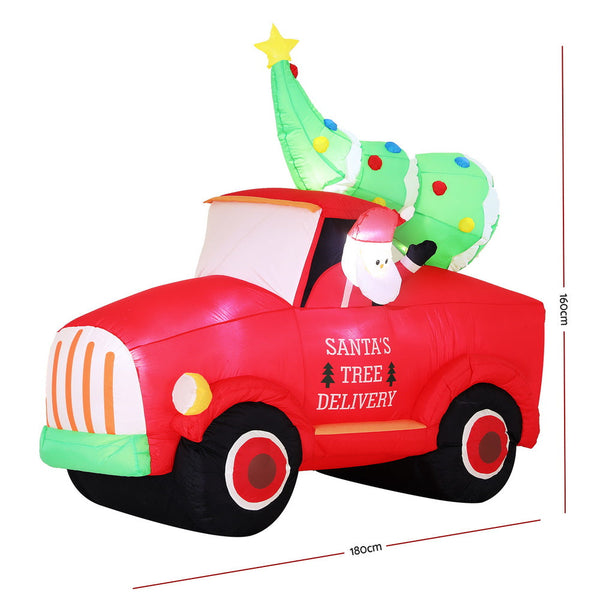 Jingle Jollys Christmas Inflatable Santa Truck 1.6M Height Led Decorations Illuminated Seasonal Decorations