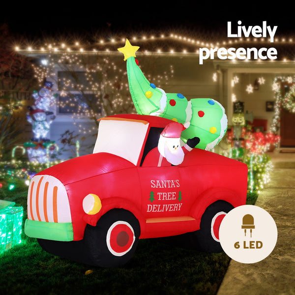 Jingle Jollys Christmas Inflatable Santa Truck 1.6M Height Led Decorations Illuminated Seasonal Decorations