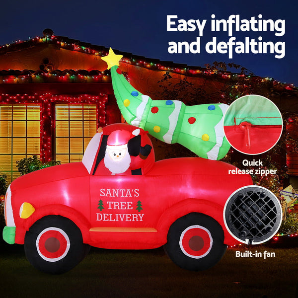 Jingle Jollys Christmas Inflatable Santa Truck 1.6M Height Led Decorations Illuminated Seasonal Decorations