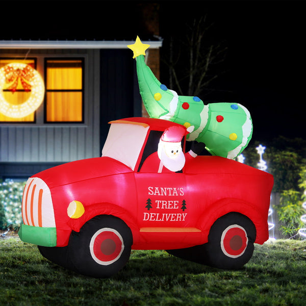 Jingle Jollys Christmas Inflatable Santa Truck 1.6M Height Led Decorations Illuminated Seasonal Decorations