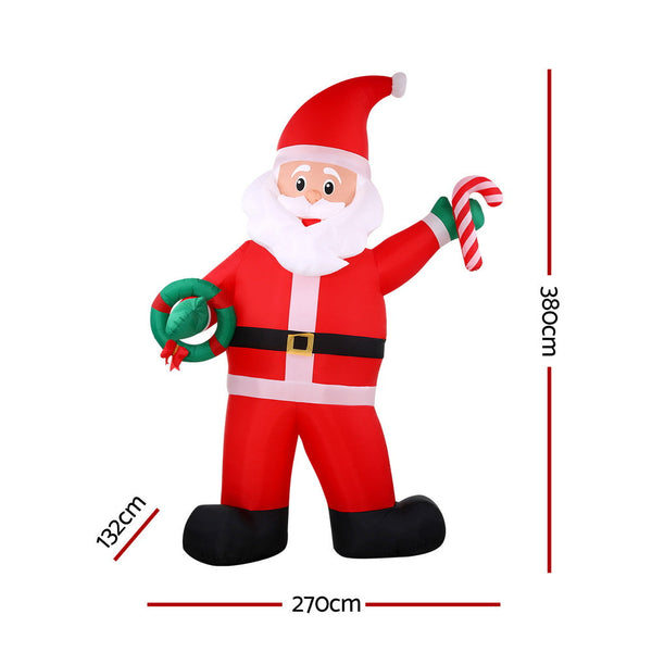 Jingle Jollys Christmas Inflatable Giant Santa 3.8M Height Led Illuminated Decorations Seasonal Decorations