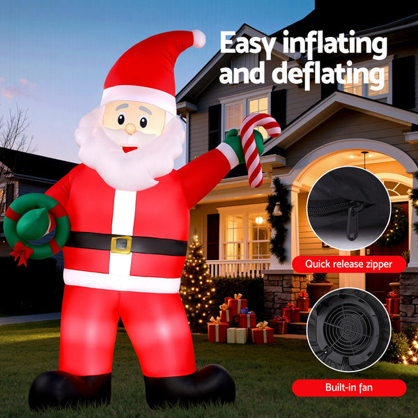 Jingle Jollys Christmas Inflatable Giant Santa 3.8M Height Led Illuminated Decorations Seasonal Decorations