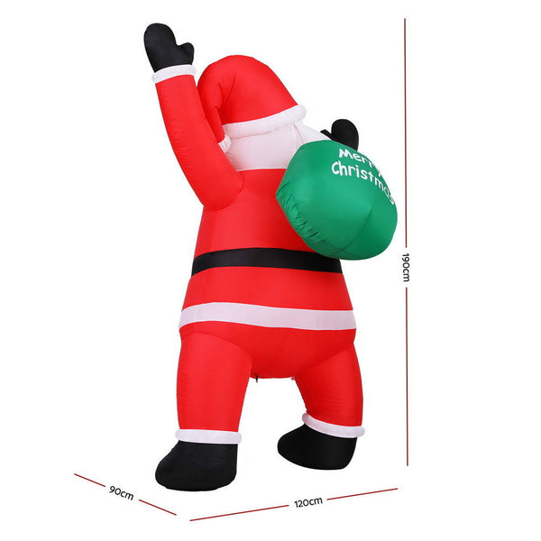 Jingle Jollys Christmas Inflatable Santa Climbing Led Illuminated Decorations 1.9M Seasonal Decorations