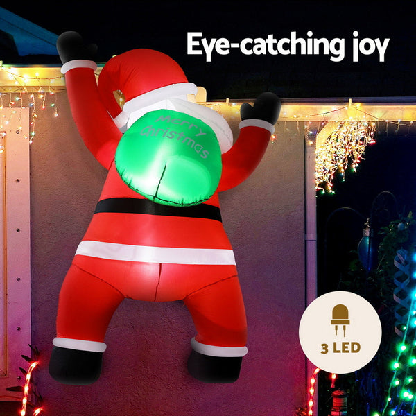 Jingle Jollys Christmas Inflatable Santa Climbing Led Illuminated Decorations 1.9M Seasonal Decorations