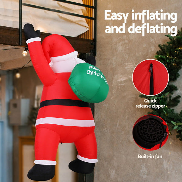Jingle Jollys Christmas Inflatable Santa Climbing Led Illuminated Decorations 1.9M Seasonal Decorations