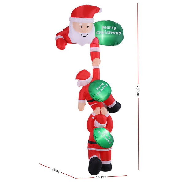 Jingle Jollys Christmas Inflatable Climbing Santa 2.5M Height Led Decorations Illuminated Seasonal Decorations