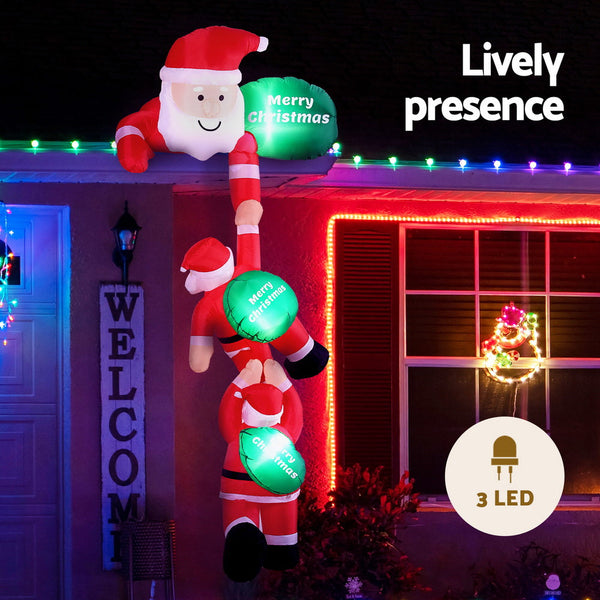 Jingle Jollys Christmas Inflatable Climbing Santa 2.5M Height Led Decorations Illuminated Seasonal Decorations
