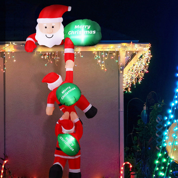Jingle Jollys Christmas Inflatable Climbing Santa 2.5M Height Led Decorations Illuminated Seasonal Decorations