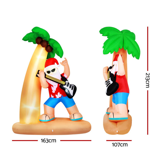 Jingle Jollys Christmas Inflatable Santa Guitar 2.1M Led Illuminated Decorations Seasonal Decorations
