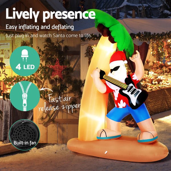 Jingle Jollys Christmas Inflatable Santa Guitar 2.1M Led Illuminated Decorations Seasonal Decorations
