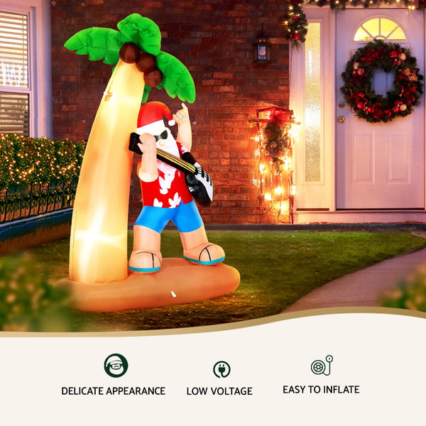 Jingle Jollys Christmas Inflatable Santa Guitar 2.1M Led Illuminated Decorations Seasonal Decorations