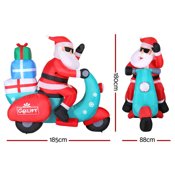 Jingle Jollys Christmas Inflatable Santa Motorbike Led Illuminated Decorations Seasonal Decorations