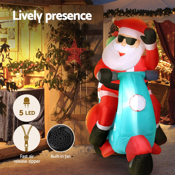 Jingle Jollys Christmas Inflatable Santa Motorbike Led Illuminated Decorations Seasonal Decorations