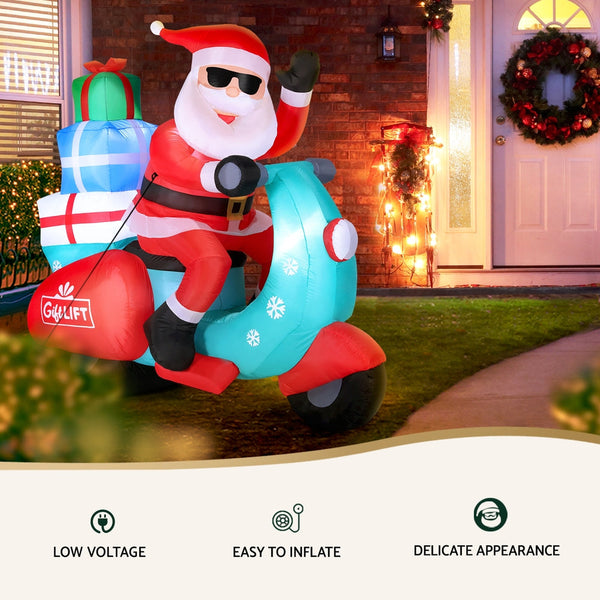 Jingle Jollys Christmas Inflatable Santa Motorbike Led Illuminated Decorations Seasonal Decorations