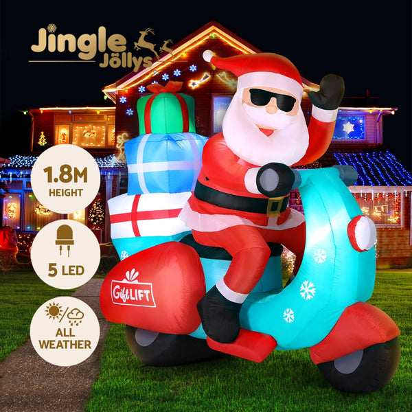 Jingle Jollys Christmas Inflatable Santa Motorbike Led Illuminated Decorations Seasonal Decorations