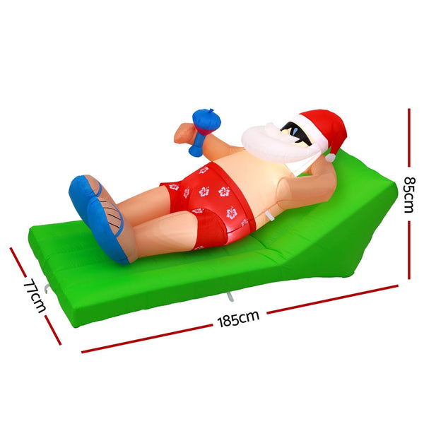 Jingle Jollys Christmas Inflatable Santa Bench 1.8M Led Illuminated Decorations Seasonal Decorations