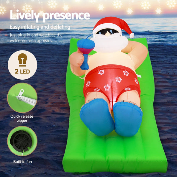 Jingle Jollys Christmas Inflatable Santa Bench 1.8M Led Illuminated Decorations Seasonal Decorations