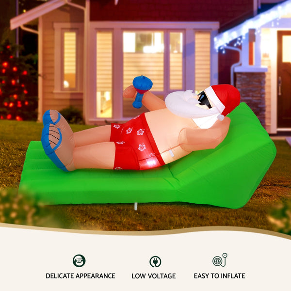 Jingle Jollys Christmas Inflatable Santa Bench 1.8M Led Illuminated Decorations Seasonal Decorations