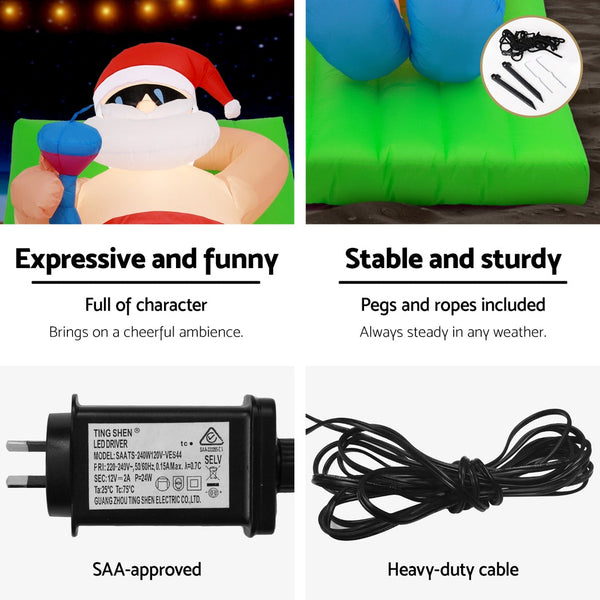 Jingle Jollys Christmas Inflatable Santa Bench 1.8M Led Illuminated Decorations Seasonal Decorations