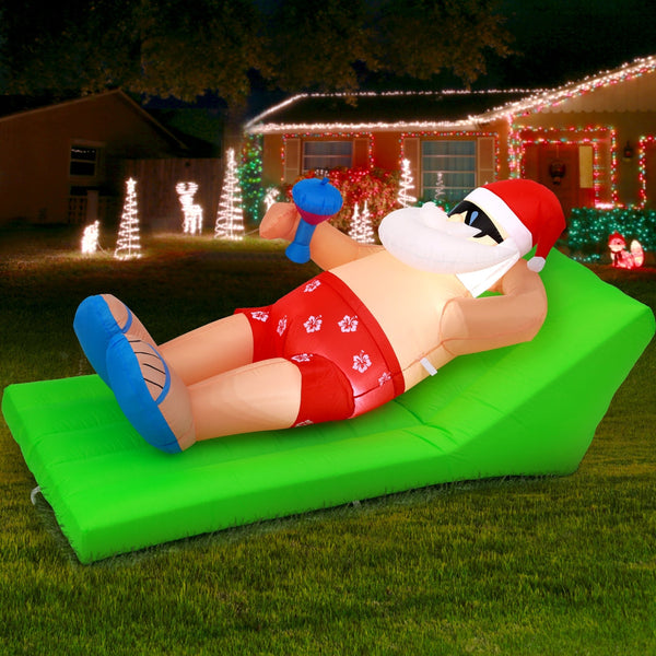 Jingle Jollys Christmas Inflatable Santa Bench 1.8M Led Illuminated Decorations Seasonal Decorations