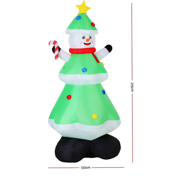 Jingle Jollys Christmas Inflatable Snowman Tree 2.75M Height Led Decorations Illuminated Seasonal Decorations