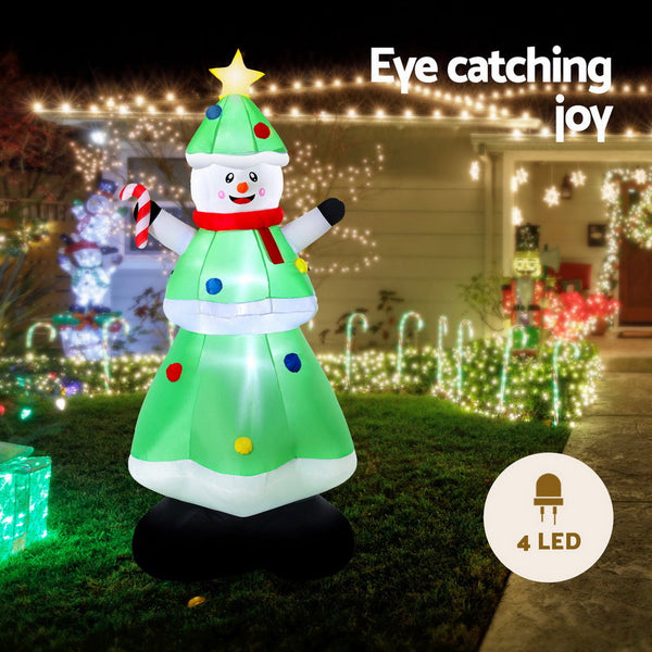 Jingle Jollys Christmas Inflatable Snowman Tree 2.75M Height Led Decorations Illuminated Seasonal Decorations