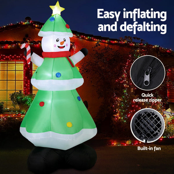 Jingle Jollys Christmas Inflatable Snowman Tree 2.75M Height Led Decorations Illuminated Seasonal Decorations
