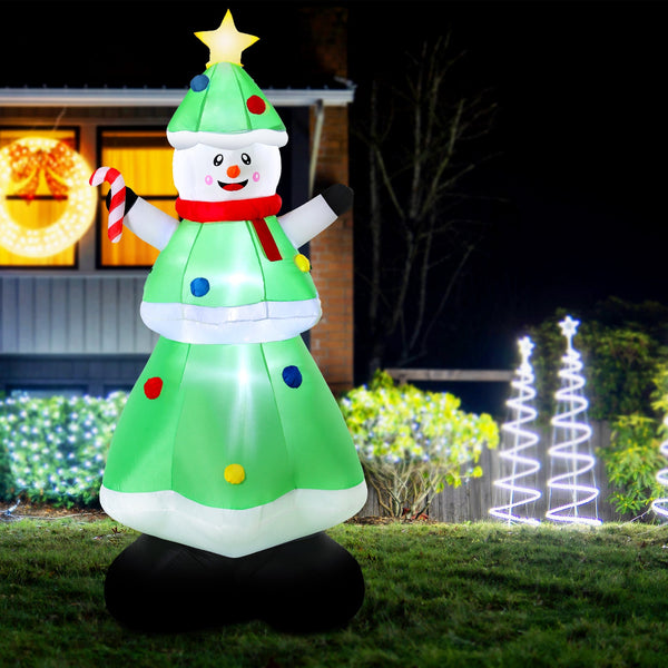 Jingle Jollys Christmas Inflatable Snowman Tree 2.75M Height Led Decorations Illuminated Seasonal Decorations