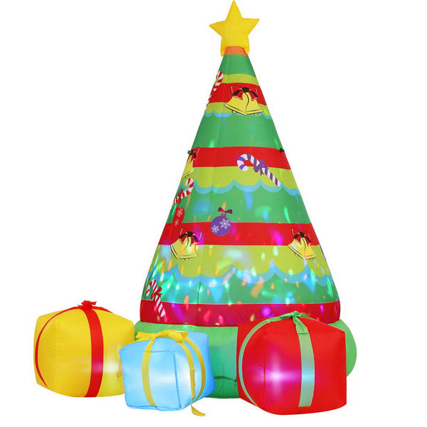 Jingle Jollys Christmas Inflatable Gift Tree 2.2M Height Flashing Light Decorations Illuminated Seasonal Decorations