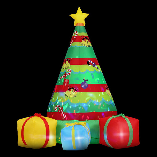 Jingle Jollys Christmas Inflatable Gift Tree 2.2M Height Flashing Light Decorations Illuminated Seasonal Decorations