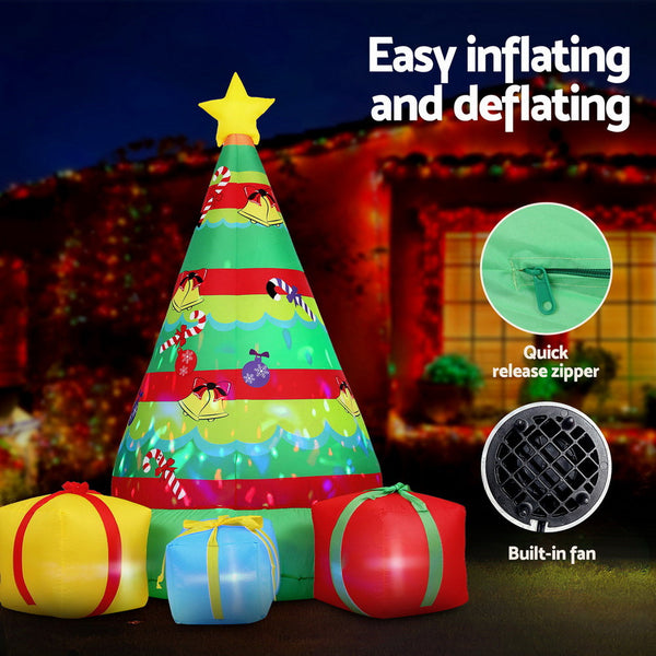 Jingle Jollys Christmas Inflatable Gift Tree 2.2M Height Flashing Light Decorations Illuminated Seasonal Decorations