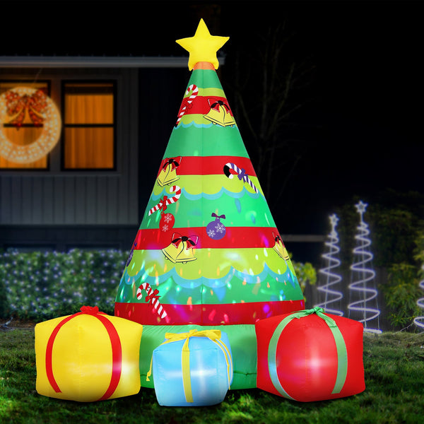 Jingle Jollys Christmas Inflatable Gift Tree 2.2M Height Flashing Light Decorations Illuminated Seasonal Decorations