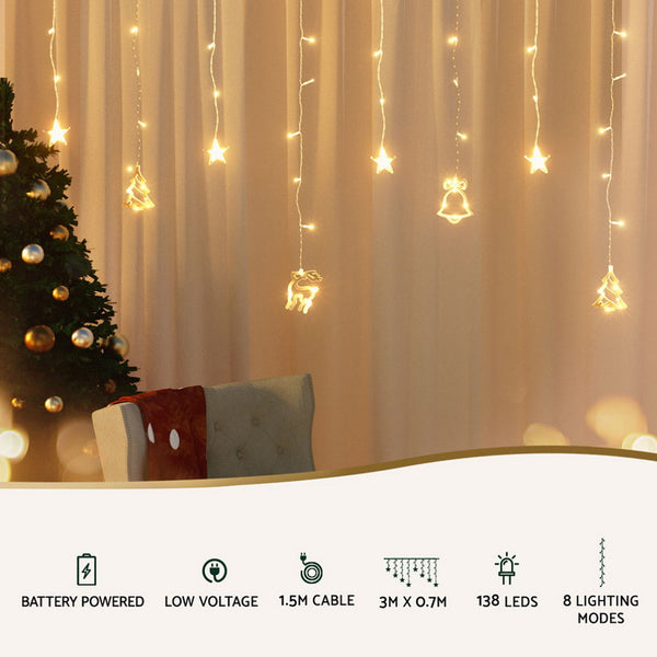 138 Led 3M Christmas Lights Icicle Warm White Jingle Jollys Seasonal Decorations