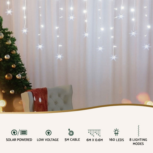 160 Led 6M Christmas Lights Icicle Solar Cold Jingle Jollys Seasonal Decorations