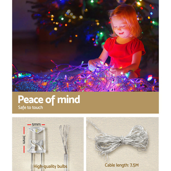 12.5M Christmas Lights Solar Icicle String Multi Colour Jingle Jollys Seasonal Decorations