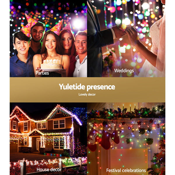 12.5M Christmas Lights Solar Icicle String Multi Colour Jingle Jollys Seasonal Decorations
