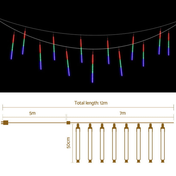 Jingle Jollys 7M Christmas Lights Shower Light 288 Led Icicle Falling Metor Decorative Lighting