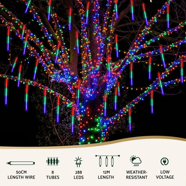 Jingle Jollys 7M Christmas Lights Shower Light 288 Led Icicle Falling Metor Decorative Lighting