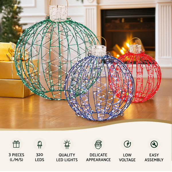 Jingle Jollys Christmas Lights 320 Led Fairy 3Pcs Ball Decorations Set Decorative Lighting