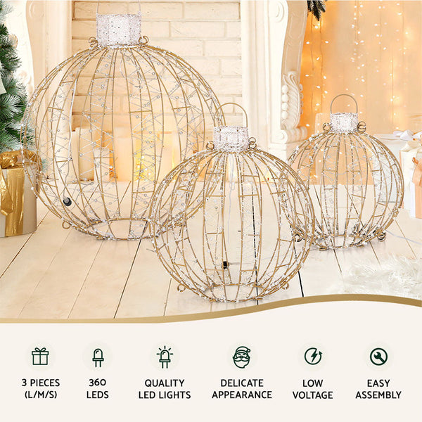 3 Pcs Christmas Lights 360 Led Fairy Ball Decorations Jingle Jollys Decorative Lighting