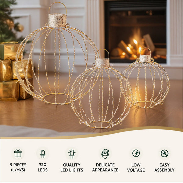 Jingle Jollys Christmas Lights 320 Led Fairy 3Pcs Ball Decorations Set Decorative Lighting