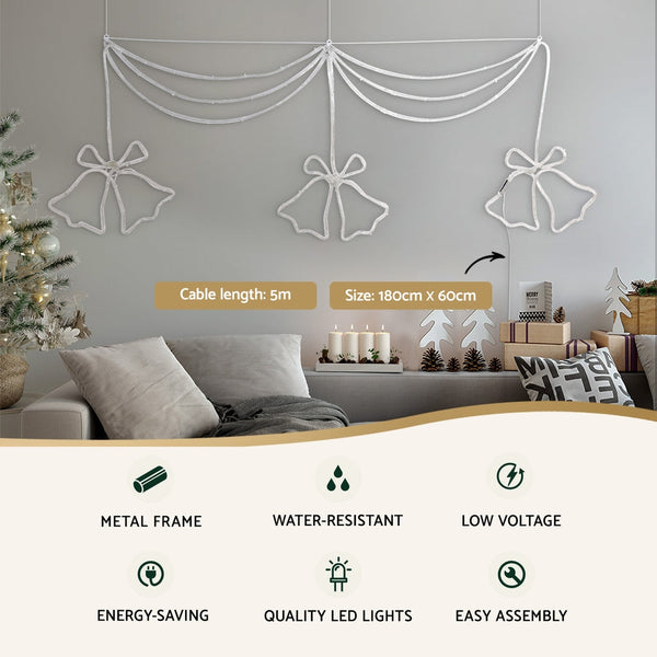 1.8M Christmas Lights 288 Led Bell Motif Decorations Jingle Jollys Decorative Lighting