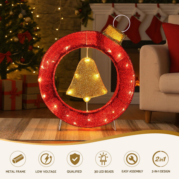 Jingle Jollys Christmas Lights 60Cm Motif 30 Led Bell Wreath Xmas Decorations Decorative Lighting