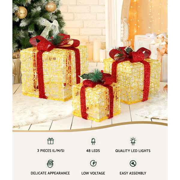 3 Pcs Christmas Lights Gift Box Set 48 Led Decorations Jingle Jollys Decorative Lighting