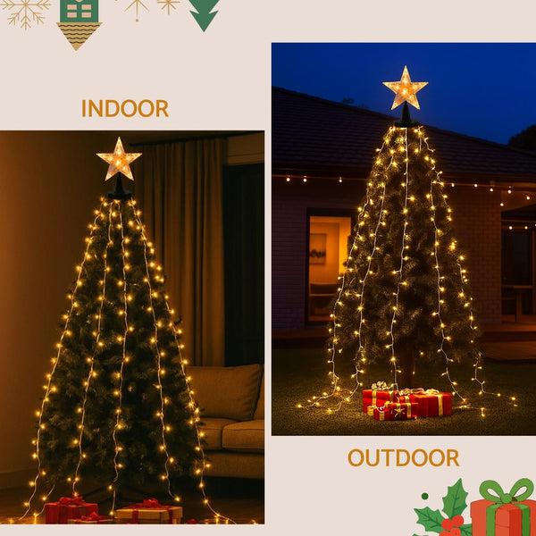 Jingle Jollys 2.5M Christmas Lights Waterfall String 300 Led Star Topper Seasonal Decorations
